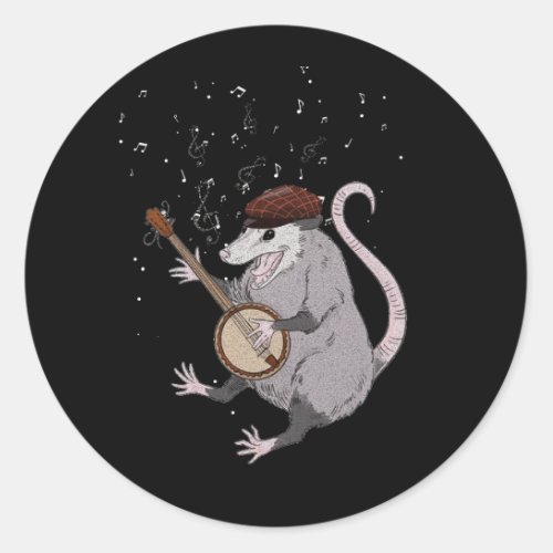Opossum Playing Banjo Guitar Possum Live Weird Tra Classic Round Sticker
