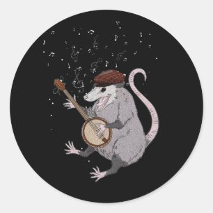 Opossum Playing Banjo Guitar Possum Live Weird Tra Classic Round Sticker