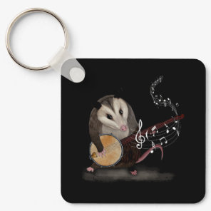 Opossum Playing Banjo Guitar Possum Live Weird Tra Keychain