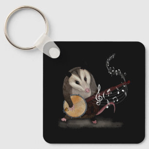 Opossum Playing Banjo Guitar Possum Live Weird Tra Keychain