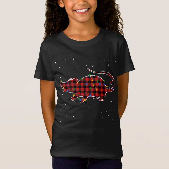 Opossum Possum Christmas Red Plaid Costume Merry X T-Shirt (Front)