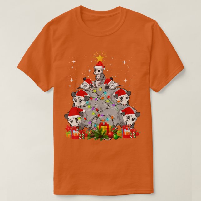 Opossum Possum Christmas Tree Lights Funny Ornamen T-Shirt (Design Front)
