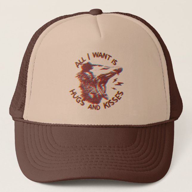 Opossum Possum Wishing For Love Funny Animal Meme Trucker Hat (Front)