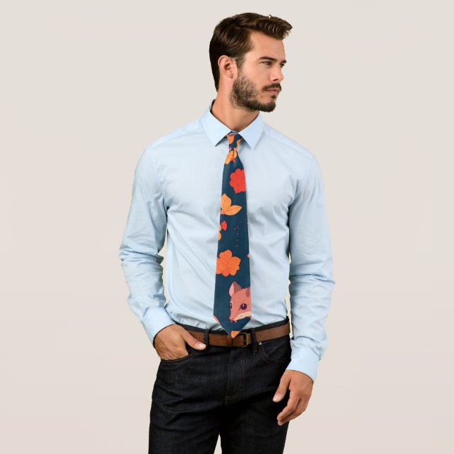 Opossum Retro Colorful Personalized Pattern Neck Tie (In Situ)