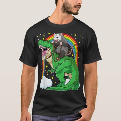 Opossum Riding Dinosaur T Rex Funny Trash Garbage  T_Shirt