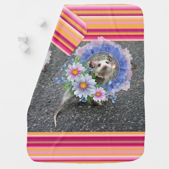 Opossum Stripe Floral Baby Blanket (In Situ)