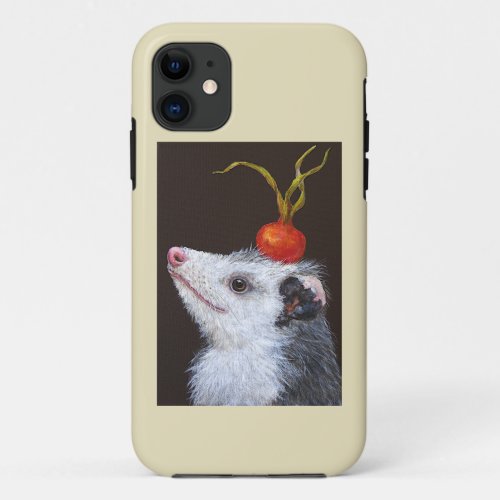 Opossum with beach rose hip hat on iPhone case