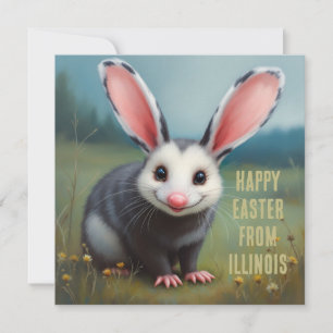 Opossum with rabbit ears holiday card