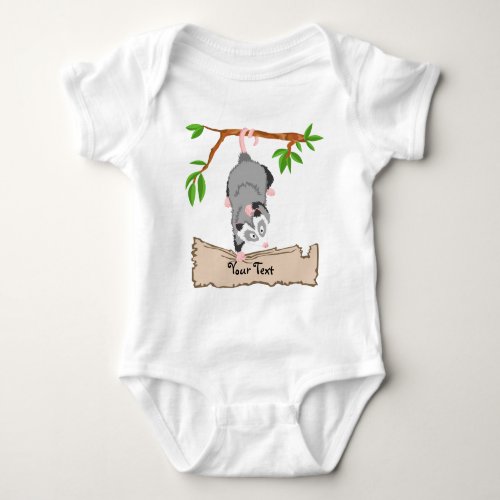 Opossum with sign baby bodysuit