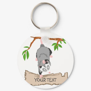 Opossum with sign keychain