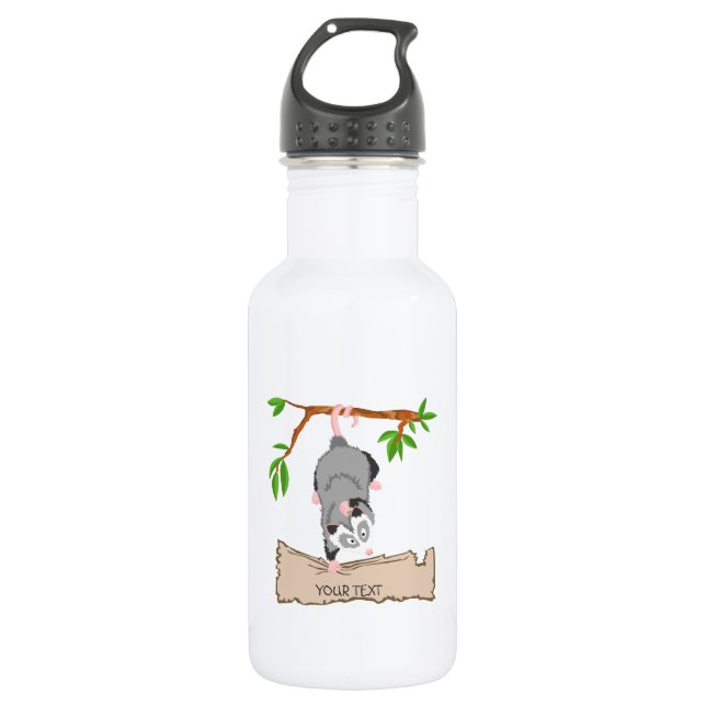 Opossum with sign stainless steel water bottle (Front)