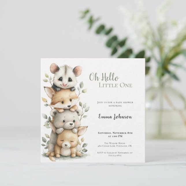 Opossum Woodland Baby Shower Invitation (Standing Front)