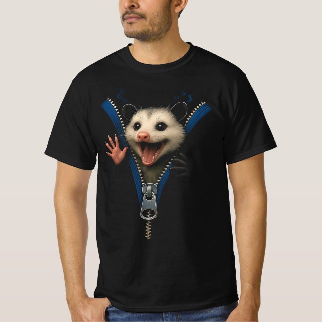 Opossum Zipper Illusion | 3D Funny Playing Possum  T-Shirt (Front)