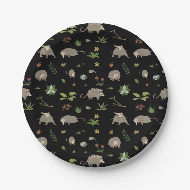 Opossums in a Berry Field in Black Paper Plates (Front)