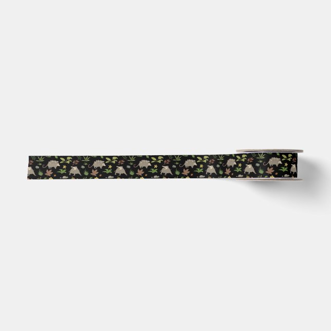 Opossums in a Berry Field in Black Satin Ribbon (Front)