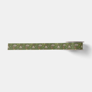 Opossums in a Berry Field in Green Satin Ribbon