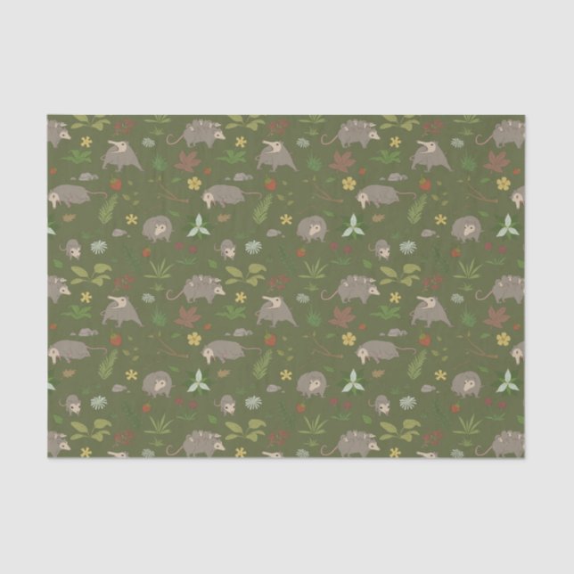 Opossums in a Berry Field in Green Tissue Paper (Front)