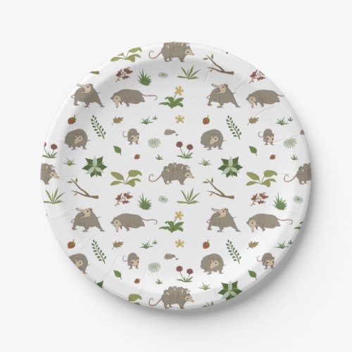 Opossums in a Berry Field in White Paper Plates