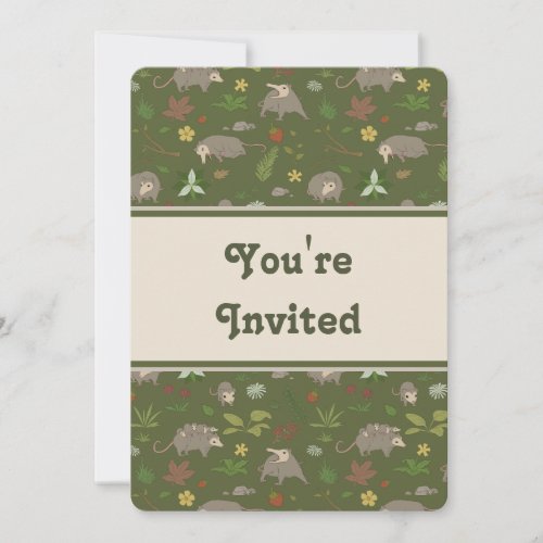 Opossums in Green Birthday Party Invitation