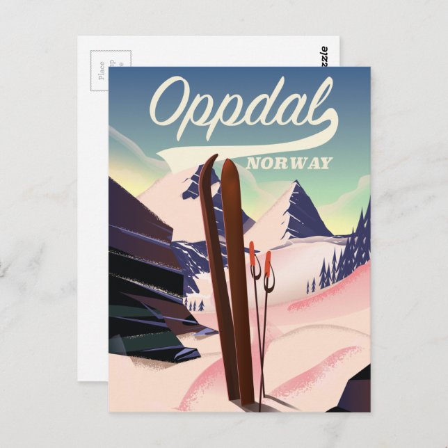 Oppdal norway ski poster. postcard (Front/Back)