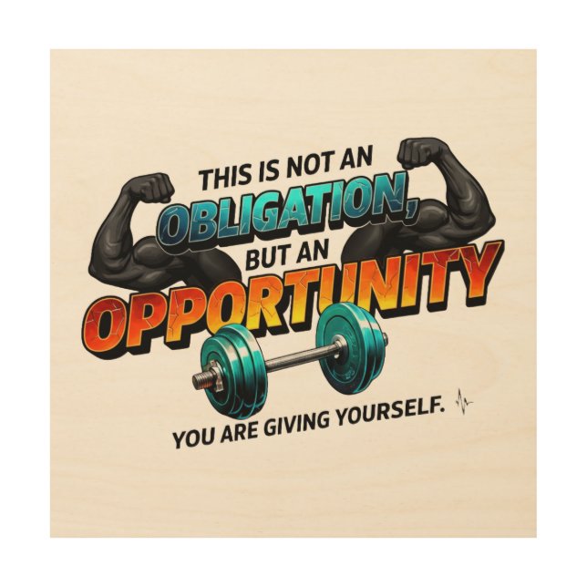 Opportunity Not Obligation Gym Quote Wood Wall Art (Front)