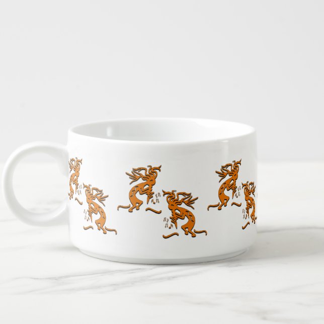 Opposing Dancing Kokopelli Musician Artwork Bowl (Right)