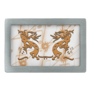 Opposing Kokopelli Musicians With Musical Notes Rectangular Belt Buckle