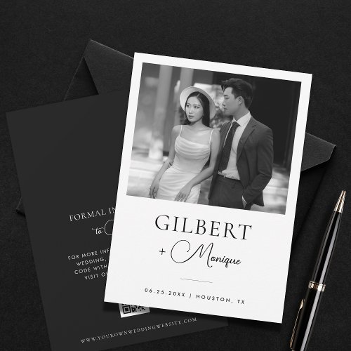 Opposite Fonts Black White Photo QR Code Wedding Save The Date