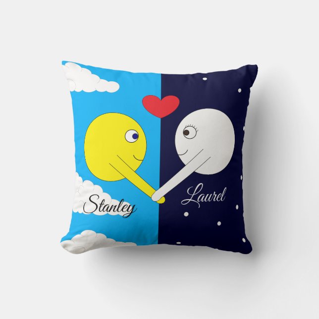 Opposites Attract:  Sun & Moon in Love Throw Pillow (Front)