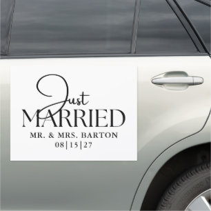 Opposites Just Married Car Banner Magnet