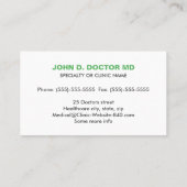 Opthamologist or optometrist green business card (Back)