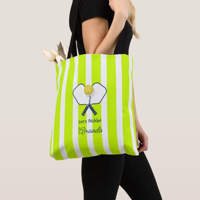 Optic Yellow and Neon Green Pickleball Tote Bag (Close Up)