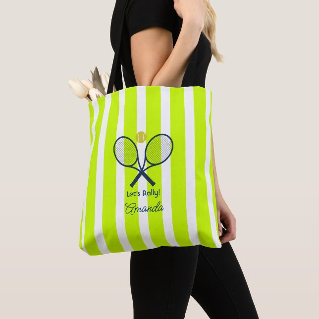 Optic Yellow and Neon Green Preppy Tennis Tote Bag (Close Up)
