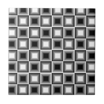 Optical 3d Chessboard Illusion Black White Grey Ceramic Tile by CricketDiane at Zazzle