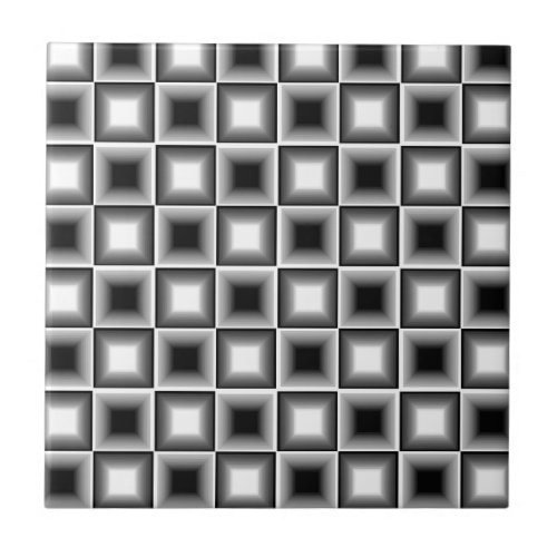 Optical 3D Chessboard Illusion Black White Grey Ceramic Tile