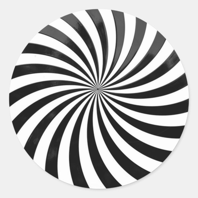 Optical Deception, Black and White Swirl Classic Round Sticker (Front)