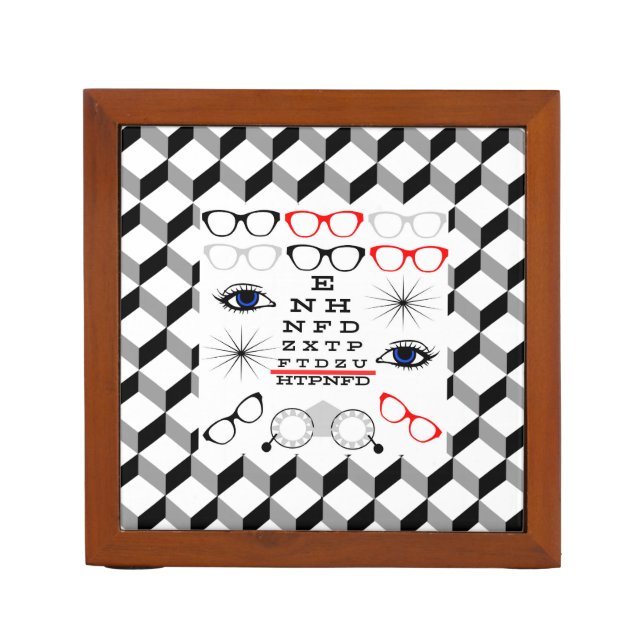 Optical Eye Chart Ophthalmologist Optician Pattern Desk Organizer (Front)