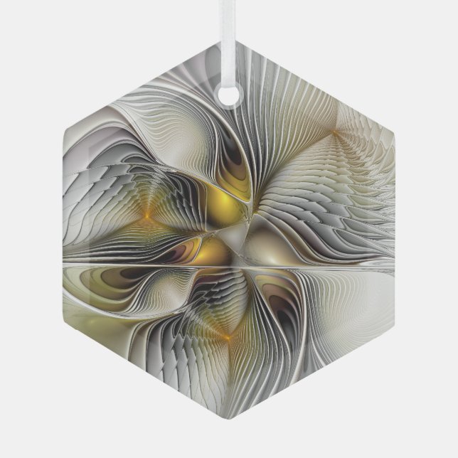 Optical Illusion Abstract 3D Fractal With Depth Glass Ornament (Front)