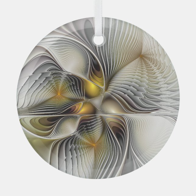 Optical Illusion Abstract 3D Fractal With Depth Glass Ornament (Front)