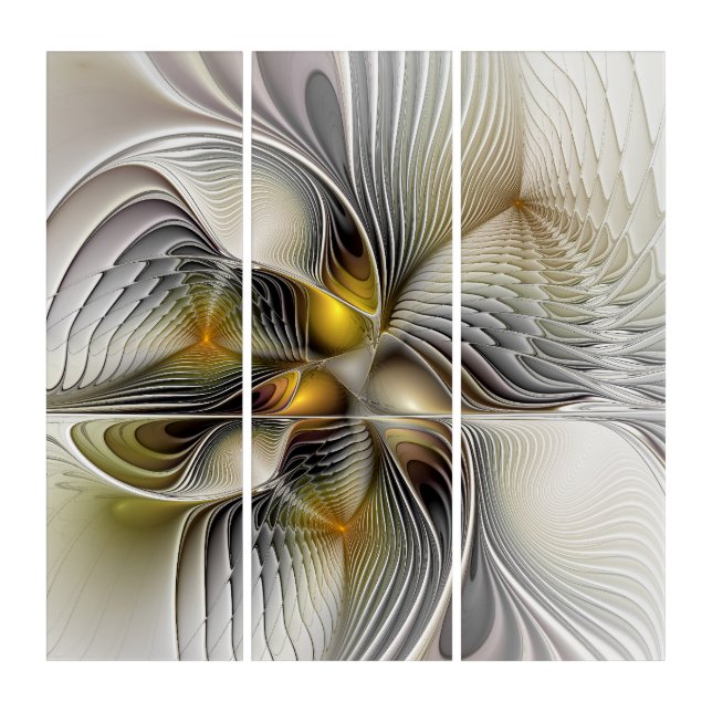 Optical Illusion Abstract 3D Fractal With Depth Triptych (Front)