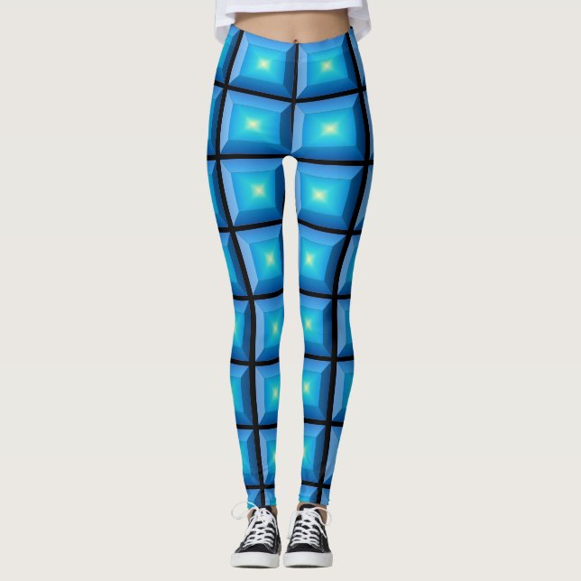 Optical Illusion Aqua Abstract Rectangular Leggings (Front)