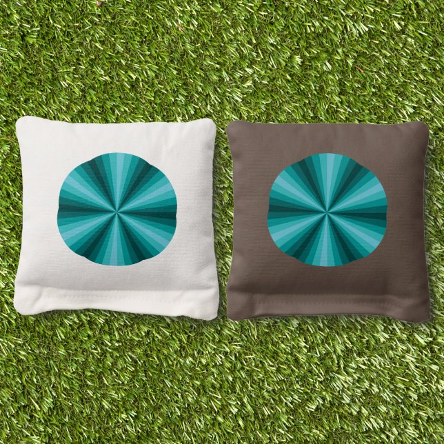 Optical Illusion Aqua Cornhole Bags (Grass)