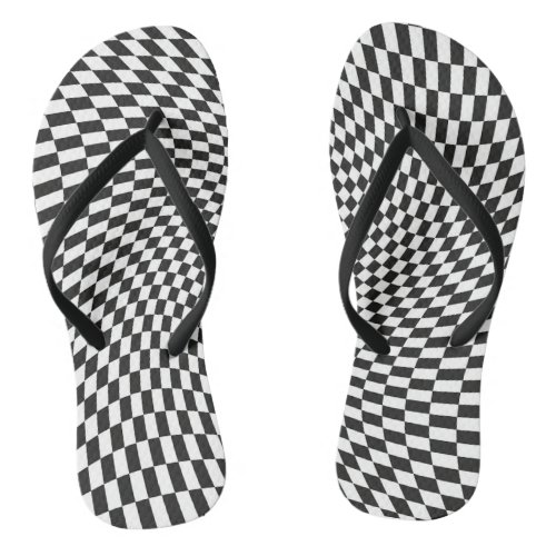 Optical Illusion Black and White Checkered Pattern Flip Flops