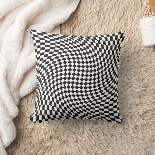 Optical Illusion Black and White Checkered Pattern Throw Pillow