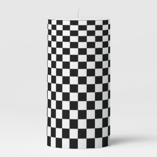 Optical Illusion Black and White Checkers Pillar Candle