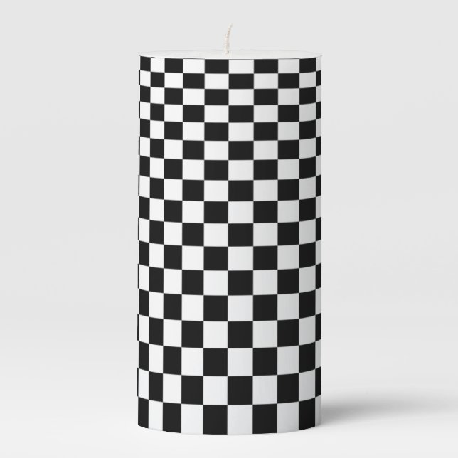 Optical Illusion Black and White Checkers Pillar Candle (Front)