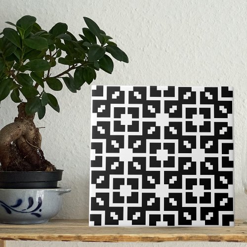 Optical Illusion Black And White Geometric Pattern Ceramic Tile