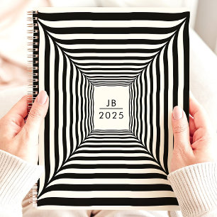 Optical Illusion Black and White Stripes 2025 Planner