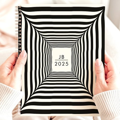 Optical Illusion Black And White Stripes 2025 Planner