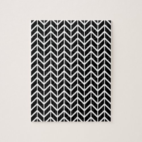 Optical Illusion Black White Herringbone Chevron Jigsaw Puzzle